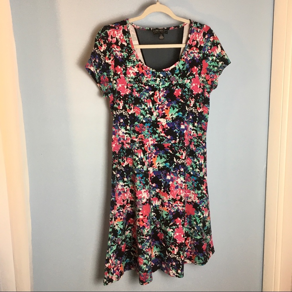 Forever 21 plus black floral dress, fit & flare